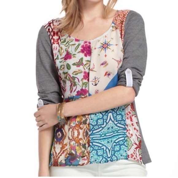 One September Anthropologie Women's Multicolor Patchwork Top size P/Small - Picture 1 of 8